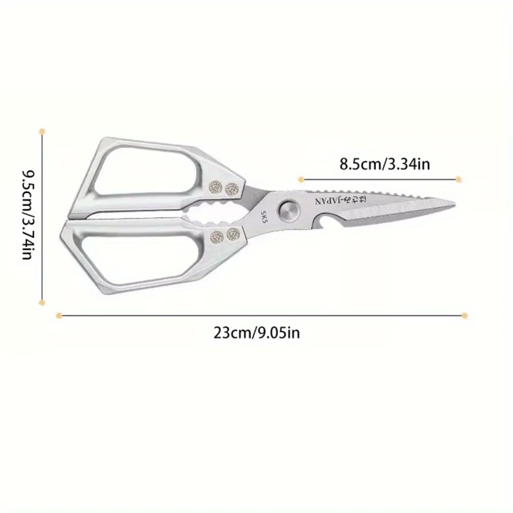 The shears measured: 23cm long, 9.5cm across the handles, 8.5cm blade